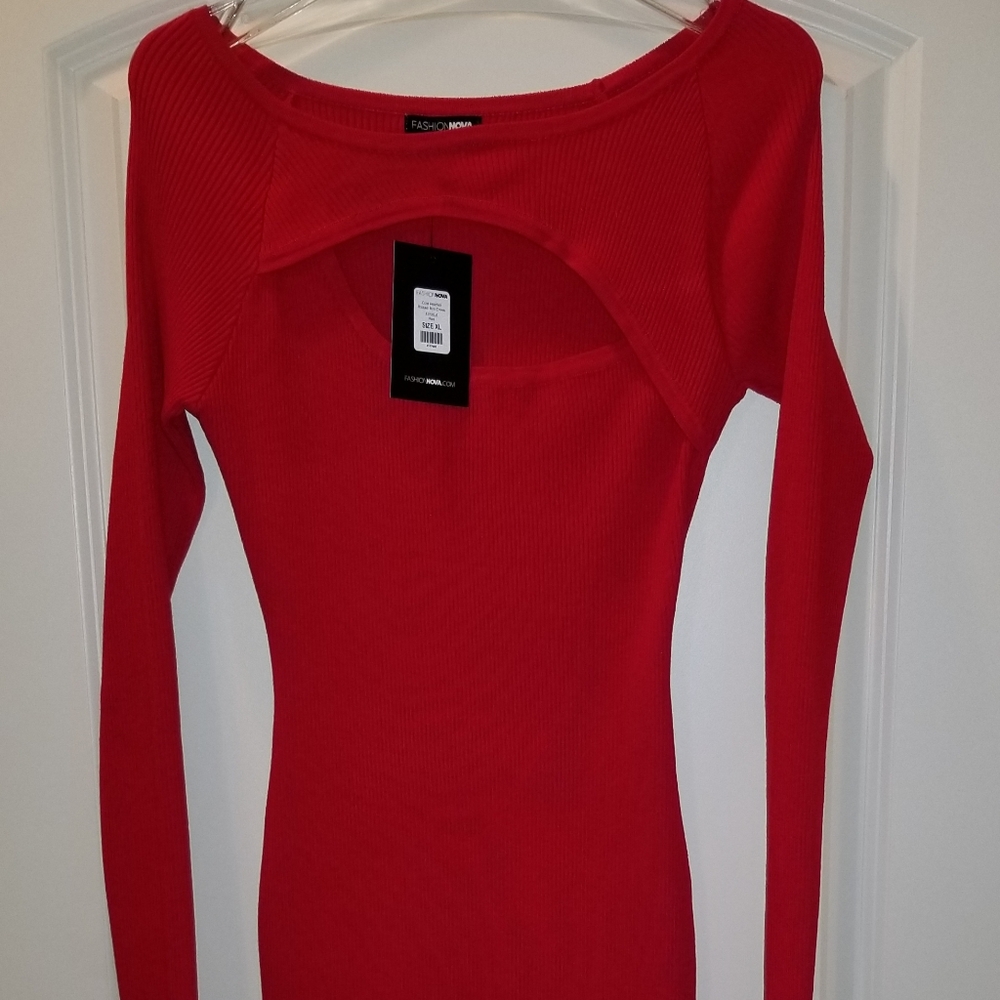 Red Ribbed Dress - Picture 3 of 4